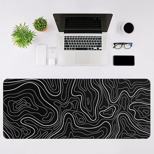 DIGSOM Gaming Mouse Pad, Black with White Topographic Line, 31.5x11.8in | XL Mouse mat, Smooth surface, Anti-slip rubber base, For keyboard and mouse, For home and office use thumbnail 3