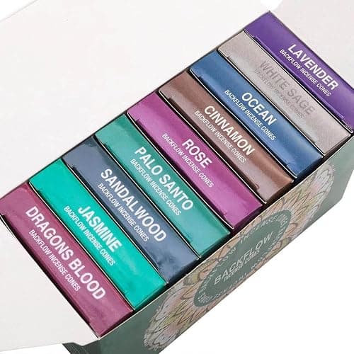 Set of 9 Backflow Incense Cones Gift Variety Pack - White Sage, Dragons Blood, Palo Santo, Jasmine, Lavender, Ocean, Sandalwood, Cinnamon, Rose for Waterfall Aromatic Smoke Fountain Haze Falls thumbnail 5