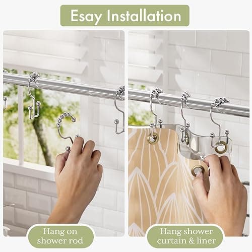 Amazer Shower Curtain Hooks Rings, Rust-Resistant Stainless Steel Double Shower Curtain Hooks, Shower Hooks for Shower Curtain and Liner Bathroom, Set of 12, Chrome thumbnail 5
