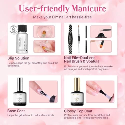 Modelones Poly Nail Gel Kit Builder Extension Gel Nude White French Colors with Nail Lamp Slip Solution Rhinestone Manicure Complete Kit DIY Art Design Beginner Gift thumbnail 8