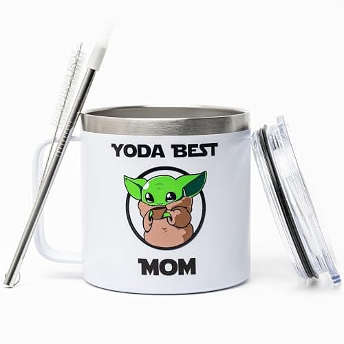 Maako Yuda Best Mom 14oz White Stainless Steel Tumbler Mug - Metal Straw and Brush Included - Leak-Proof Lid - Wars Artwork on Both Sides - 304 Stainless Steel - Funny Mothers Star Gift - Best Mom thumbnail 3