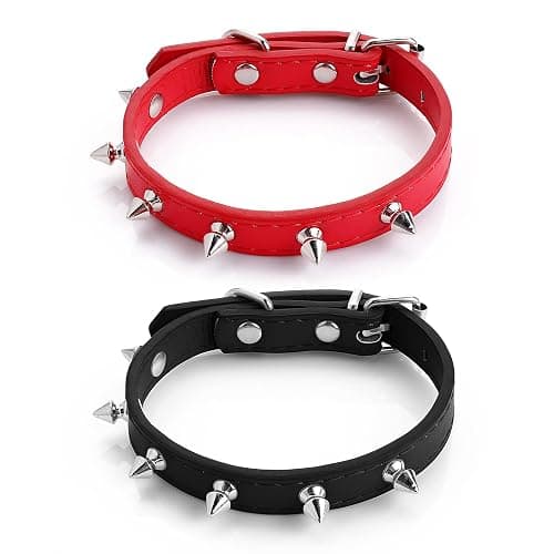 Cobee Spiked Cat Dog Collar, 2 Pieces PU Leather Soft Dog Collar Adjustable Rivet Puppy Collar Studded Cat Collar with Spikes for Boy Girl Cats Puppy S Size - Image 1