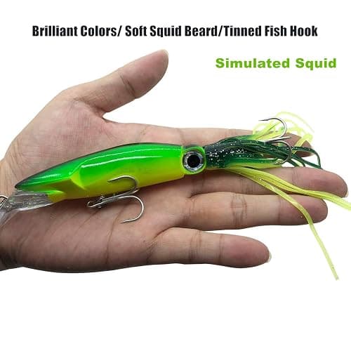 Damidel 4Pcs Large Simulation Squid Fishing Lures Bait Kit,3D Holographic Eyes，Built-in Multicolored Lead Blocks Through Heavy Duty ，Stable and Tempting thumbnail 2