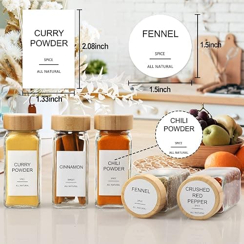 Glass Spice Jars with 398 Labels, 24 pcs 4oz Spice Containers with Bamboo Lids, Square Spice Bottles With Shaker Lids,Spice Organization for Cabinet,Drawer,Rack,Seasoning Organizer thumbnail 4