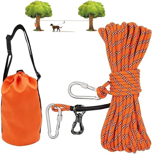 XiaZ Dog Tie Out Cable for Camping, 50ft Portable Overhead Trolley System for Dogs up to 200lbs，Dog Lead for Yard, Camping, Parks, Outdoor Events,5 min Set-up - Image 1