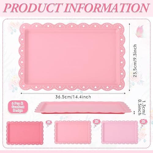 Acellegic 6 Pcs Pink Serving Trays Plastic Platters Dessert Cupcake Holder Party Supplies 14.4 x 9.3 Inches Rectangular Cookie Snack Display Tray for Wedding Restaurant thumbnail 3