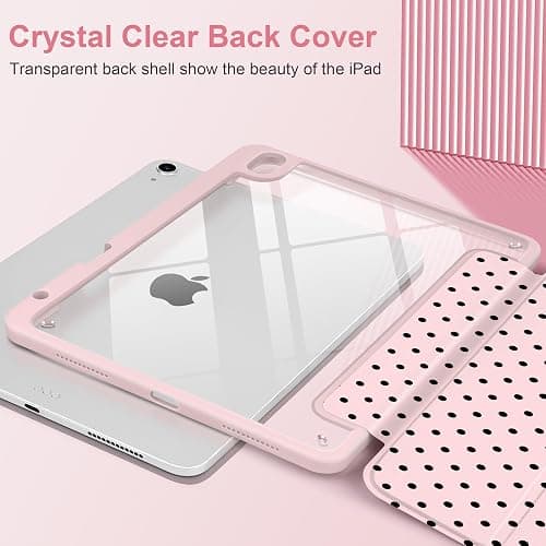 Yebiseven Case for iPad Air 11 Inch M4 M3 M2 2026 2025 2024, iPad Air 5th 4th Generation 10.9 Inch 2022 2020-[Pencil Holder], Shockproof Clear Hard Back, Trifold Stand,Auto Wake/Sleep, Pink Polka dot thumbnail 3