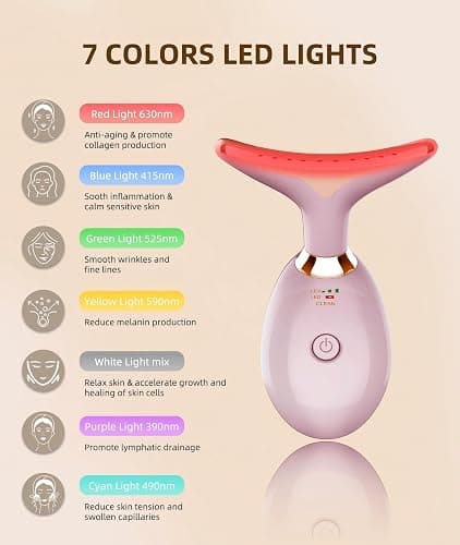 ELISHINE Red Light Therapy for Face and Neck, 7 Color Light Based Face Massager Tool, Portable Skin Care Tool for Firming, Tightening and Lifting (Glossy Pink) thumbnail 3