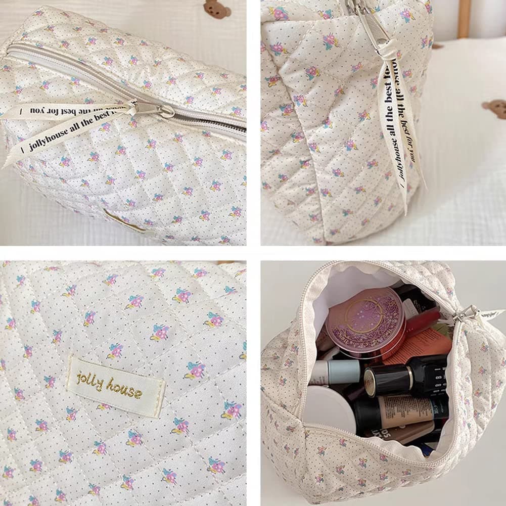 Aucuu Large Cosmetic Bag Travel Cosmetic Bag with Zipper Floral Large Capacity Travel Toiletry Bag for Women Girls thumbnail 3