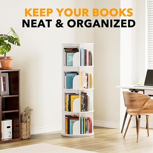 SpaceAid 4 Tier Rotating Bookshelf Tower, Spinning Bookcase Lazy Susan, Revolving 360 Book Shelf Storage Round Carousel, Vertical Rotate Turning Spiral Corner Organizer, White thumbnail 6
