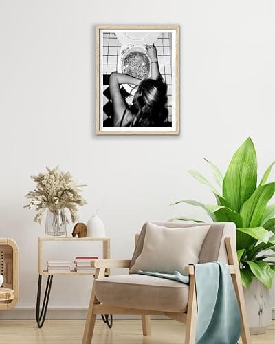 EcoHest Small 8x10 in After the Disco Party Framed Wall Art for Bathroom | Natural Oak Wood Frame, Canvas Wall Art, Black & White Funny Wall Decor for Bathroom, Bedroom, Dorm Room, College Room, 1Pack thumbnail 2