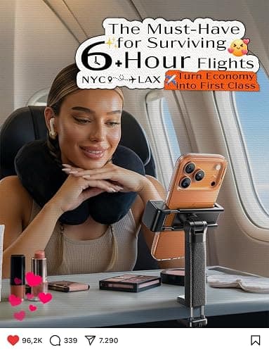 LISEN Best Airplane Tech Gadgets Tech Accessories Airplane Phone Holder (LED Light) Travel Essentials for Flying Gifts for Women Her Long Flight Travel Accessories for Women Men Selfie Photography thumbnail 5