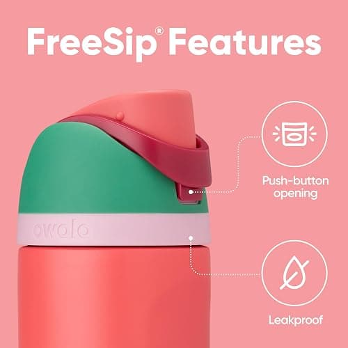 Owala FreeSip Insulated Stainless Steel Water Bottle with Straw for Sports, Travel, and School BPA-Free Sports Water Bottle, 24 oz, Strawberry Field thumbnail 2