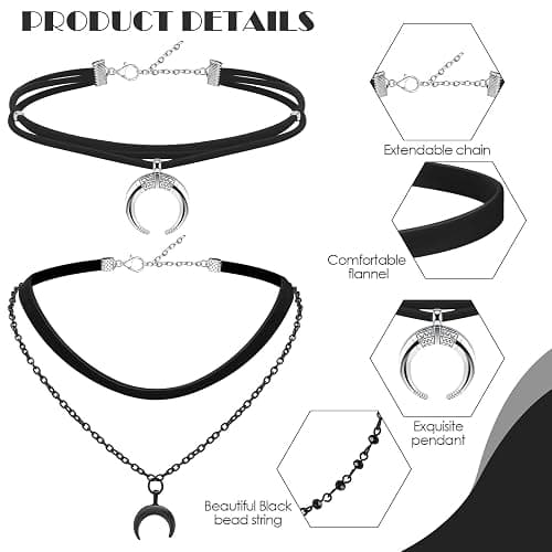 Ferreve 9 Pcs Gothic Choker Necklace for Women Black Star Moon Vintage Y2k Rock Necklace for Mother's Day Jewelry Gift thumbnail 2