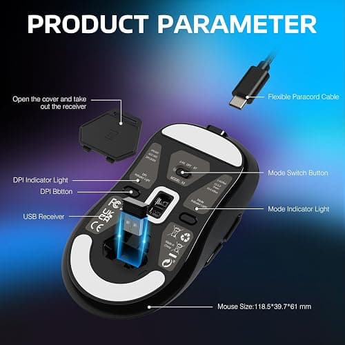 ATTACK SHARK X3 Wireless Gaming Mouse, 49g Ergonomic Computer Mouse, Triple Modes PAW3395 26K DPI Optical Sensor, 200h Battery Life, Programmable Buttons, Gaming Accessories for PC/Laptop/Mac (Black) - Black thumbnail 8
