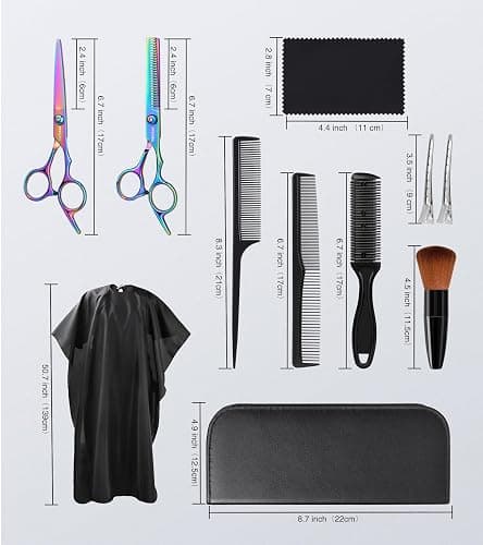 Hair Cutting Scissors Kits,11Pcs Professional Haircut Scissors Kit with Comb,Clips,Cape,New Craftsmanship Stainless Steel Hairdressing Thinning Shears Set for Barber,Salon,Home,Men,Women thumbnail 2