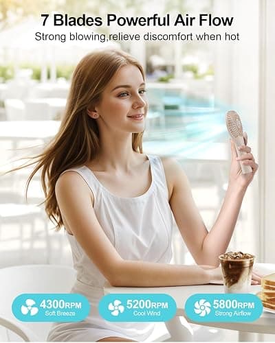 TriPole Portable Handheld Fan Mini Rechargeable Battery Eyelash Fan, Cream | 3 Speeds, Strong Wind, Compact Size, Lightweight, Personal Small Hand Held Fan for Makeup Skincare Travel Outdoor Concerts thumbnail 4