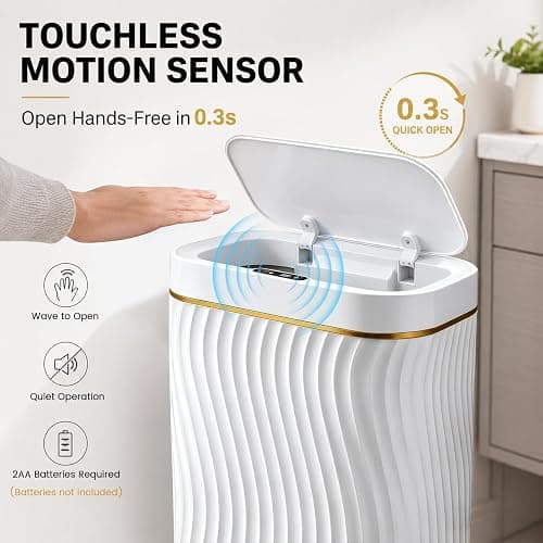Bathroom Small Trash Can with Automatic Touchless Lid, 2.6 Gallon Smart Garbage Can Narrow Waterproof Trash Bin for Bedroom, Office, Living Room thumbnail 3
