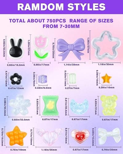 750PCS FIVEIZERO Assorted Acrylic Beads for Bracelet Making, Flower Star Heart Butterfly Candy Gummy Bear Kawaii Aesthetic Cute Beads for Jewelry Making, Keychains, Necklace, Phone Charms, DIY Crafts thumbnail 2