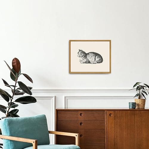 Roslynity Framed Canvas Wall Art Vintage Print Paintings Lying Cat Reclining Boho Animal Catlover Gift Retro Aesthetic Artwork for Home Living Room Bedroom Bathroom Wall Decor (8"x10") thumbnail 4