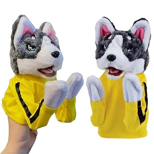 2Pcs Dog Hand Puppet Kung Fu Husky, Soft Soundable Boxing Hand Interactive Puppet, Toddler Washable Plush Battle Boxing Husky Toys, Animal Puppets thumbnail 6