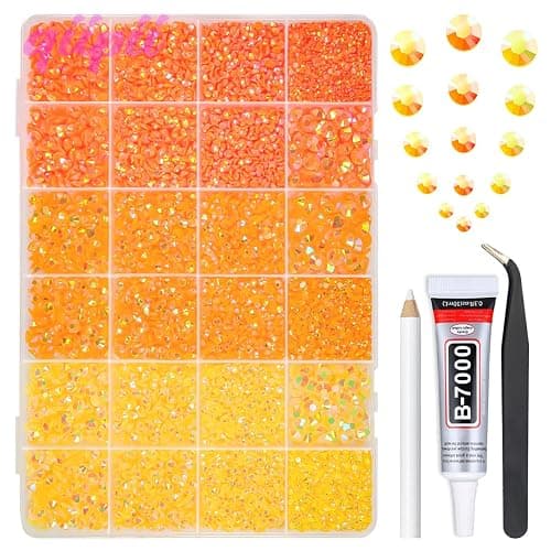 qiipii 2mm-6mm 3 Color Orange AB Series Jelly Resin Rhinestones w B7000 Jewelry Glue for Bedazzling Crafting Flatback Stones Gems Diamonds for Nails Face Eyes Makeup Tumblers Bottles Crafts Clothes - Image 1