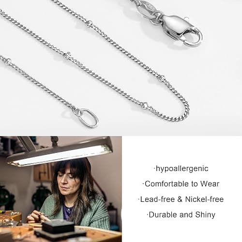 IEFWELL S925 Sterling Silver Chain Necklace for Women - 14K-Real-Gold-Plated 1.5mm Satellite Bead Chains Necklace, Sturdy Women's Chain Necklaces, 14/16/18/20/22/24 Inches Christmas Jewelry Gifts thumbnail 7