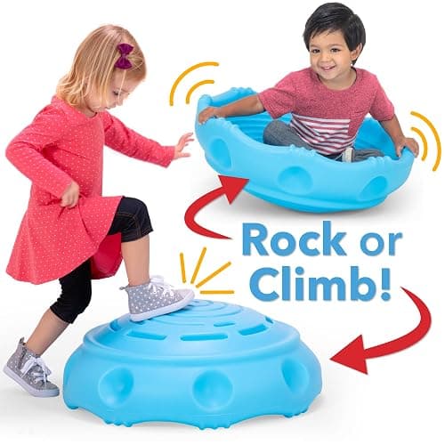 Simplay3 Two Sided Rock Around Wobble Disk and Climbing Dome for Toddlers and Kids - Rocking and Climbing - Indoor/Outdoor, Made in USA (Blue, 1 Pack) thumbnail 4