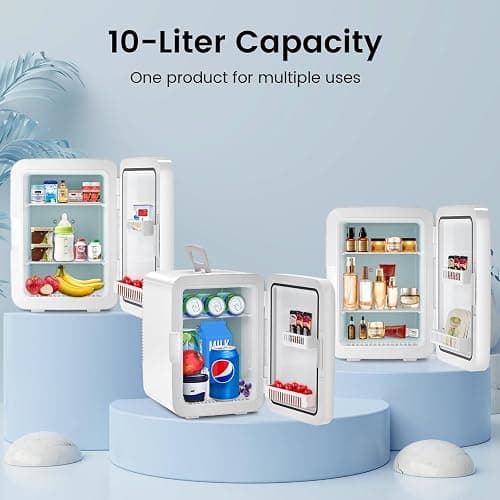 Electactic Compact Mini Fridge, 15 Can Portable Small Refrigerator with AC/DC Adapters, 10 Liter / 2.6 Gal Small Cosmetics Cooler for Beverage, Food, Skincare, Bedroom, Dorm, Office and Car, White - White - 10L(15 Cans) thumbnail 5