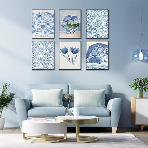 6Pcs Blue coastal Wall Art Flowers Aesthetic Wall Decor Pictures Trendy Minimalist Posters Prints Hydrangeas painting Preppy Artwork for Bedroom Gallery Home Decoration,8x10in Unframed thumbnail 7