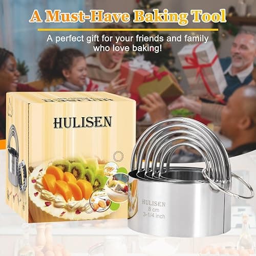 HULISEN Biscuit Cutter Set (5 Pieces/Set), Round Cookies Cutter with Handle, Professional Baking Dough Tools, Gift Package thumbnail 6