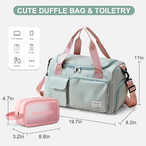 Small Gym Bag for Women, Travel Duffle Bag Carry On Weekender Bag with Shoe Compartment thumbnail 3
