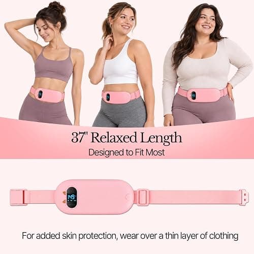 Portable Heating Pad for Period Cramps: 6 Heat Levels & 6 Massage - Cordless Electric 3s Fast Heating Belly Wrap Belt for Menstrual, Back Pain Relief - A Gift for Women Girls Her Pink thumbnail 7