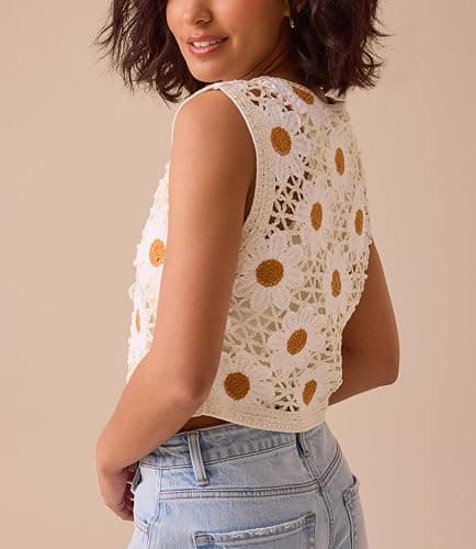 Yojeasrio Women Y2K Crochet Knit Vest Cute Tie Front Tank Top Sleeveless V Neck Crop Hollow Out Sweater Vest Going Out Tops thumbnail 5
