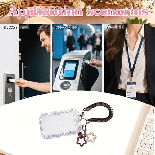 Qoncosy 2 Pack Cute Photocard Holder Keychain Kpop Photo Card Holder | Transparent PC Holder with Star Wave Design for Bus Student Card, Creative Photo Protector Keychain thumbnail 5