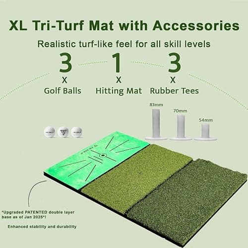 TS Golf- Golf Practice Net - 10x7ft - XL Tri-Turf Golf driving net and Mat, 3 Balls, 3 Rubber Tees, Carry Bag, golf nets for backyard driving thumbnail 6