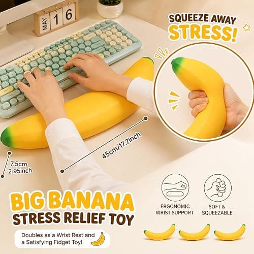 Giant Banana Squishy 18 Inch, Jumbo Slow Rising Fidget Toy for Adults and Teens, Soft Stretchy Fake Fruit Banana Stress Relief Squeeze Ball for Tension, Focus, Party Favors (Big Banana) thumbnail 6