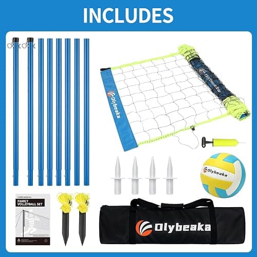 Portable Outdoor Volleyball Net Set for Backyard Beach with Adjustable Poles, Durable 20ft/32ft Net, Soft PU Volleyball & Pump, Carry Bag - Easy Set Up & Durable - 20ft - Blue + Blue thumbnail 7