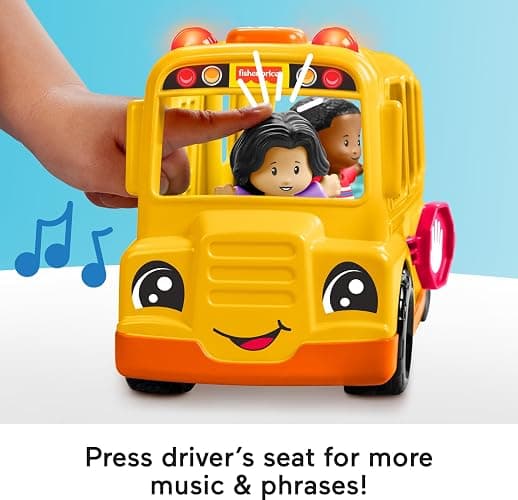 Fisher-Price Little People Toddler Toy School Bus Musical Push-Along Vehicle with 2 Figures for Pretend Play Ages 1+ Years thumbnail 4
