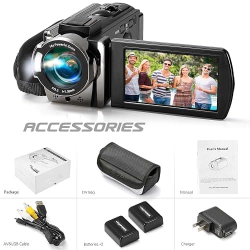 kimire Video Camera Camcorder Digital Camera Recorder Full HD 1080P 15FPS 24MP 3.0 Inch 270 Degree Rotation LCD 16X Digital Zoom Camcorder Camera with 2 Batteries(Black) thumbnail 8