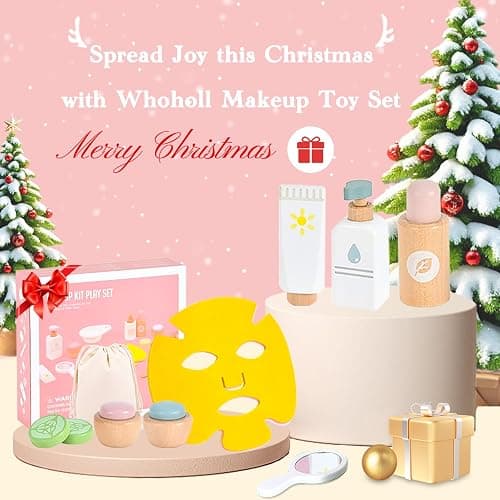 WHOHOLL Wooden Makeup Toy Set, Pretend Beauty Salon Toys Skin Care Learning Toys for Toddler, Daycare Toys Christmas Birthday Gift for 2 3 4 5+ Year Old Girls - Facial Cleanser, Mirror, Face Mask thumbnail 3