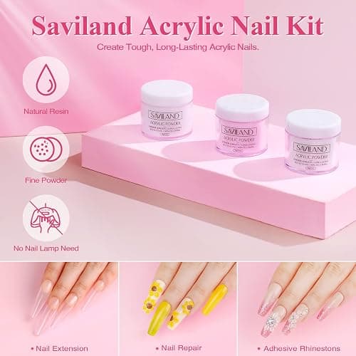 Saviland Acrylic Nail Kit – 61 in 1 Nail Kit Set Full Acrylic Powder Set with Everything Nail Supplies Acrylic Nail Liquid Nails Tips & Glue for Beginners Nail Extension French Manicure Home DIY thumbnail 2