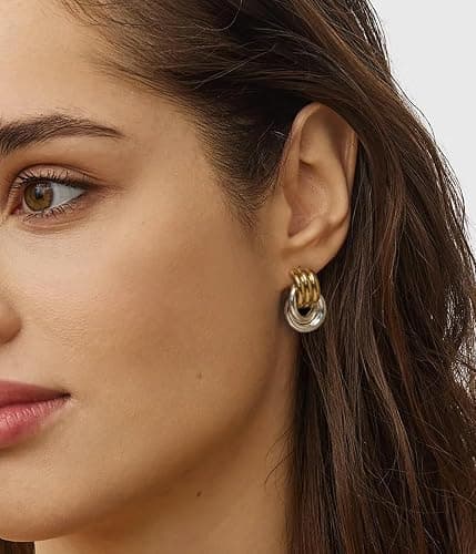 NIXMAX Chunky Small Knot Earrings Gold Silver Geometric Earrings for Women Dainty Gold and Silver Plated Dangle Drop Earrings Hypoallergenic and Lightweight Fashion Trendy Jewelry Gifts thumbnail 2