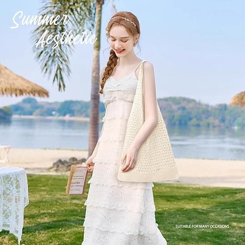 hatisan Crochet Bags for Women - Summer Beach Tote, Aesthetic Hippie Knit Bag thumbnail 4