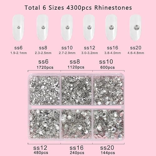 Evernew Crystal Rhinestones Nail Gems Round Crystal Rhinestones for Crafts, Mixed 6 Sizes with Tweezer and Wax Pencil Kit, 4300 PCS, SS6-SS20 thumbnail 5