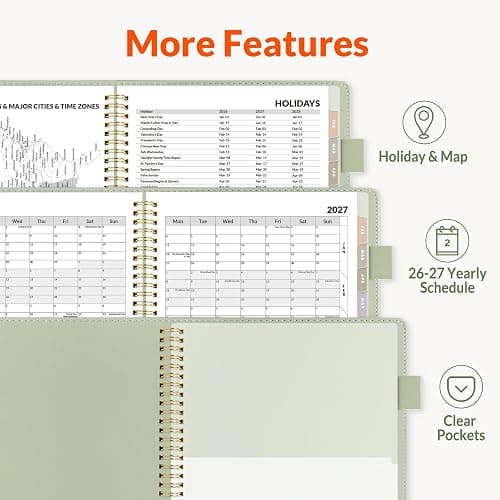 SUNEE 2026-2027 Weekly & Monthly Planner 6.4"x8.5" - 12 Month (July 2026 - June 2027), Vegan Leather Cover Planner Academic Year Calendar, Pocket, Notes, Monthly Tab, Green thumbnail 6