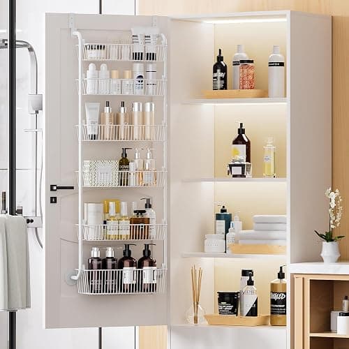 Delamu Large Over the Door Pantry Organizer, 6-Tier Metal Pantry Door Organization and Storage for Easy Install, Hanging Spice Rack Seasoning Shelves for Cabinet & Kitchen, D6.7xW17.5xH53.7 in, White thumbnail 8