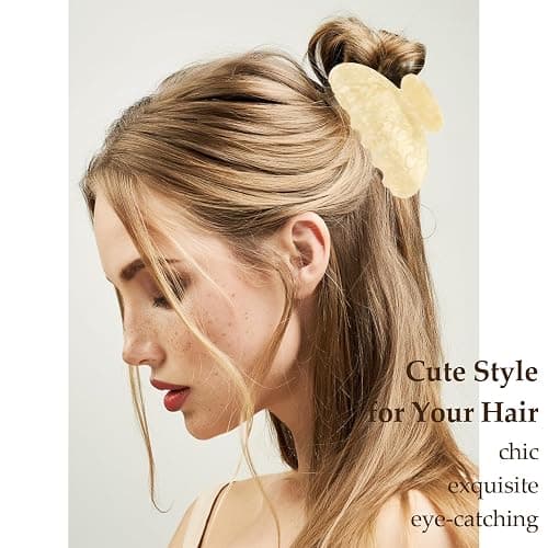 Vovii 4Pcs Acrylic Claw Clips for Women Hair Accessories, Medium Sized Cute Trendy Claw Clips for Thick Thin Hair (Yellow, Pink) thumbnail 4