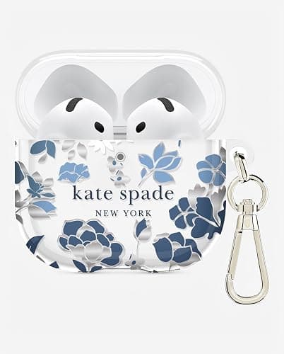 kate spade new york AirPods 4 Case - Flowerbed Blue | Stylish Case with Luxe Metallic Ring Keychain for Bag, Tote, Backpack, and More - Protective & Lightweight Case for AirPods 4 thumbnail 7