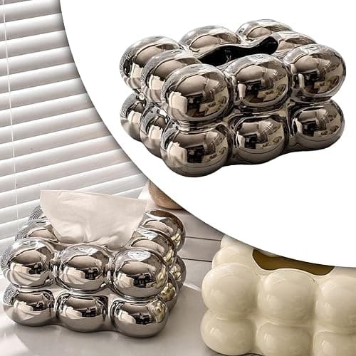 F Fityle Luxus-Tissue-Box-Abdeckungshalter, Kosmetiktuch-Papierbox-Abdeckungs-Organizer, Serviettenspender für Arbeitsplatte, Schminktisch, Küche, Hotel, Silber thumbnail 5